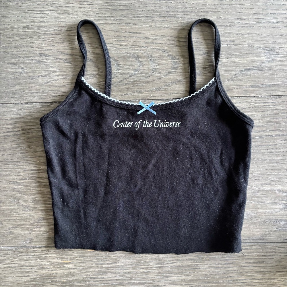 Garage "Center of the Universe" Black Tank with Blue Bow and White Trim